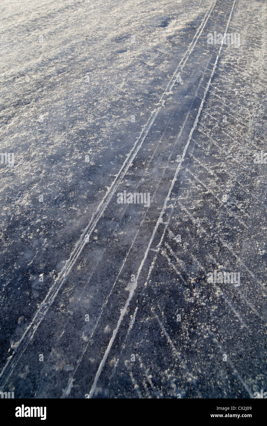 Winter tire skid marks on ice , Finland Stock Photo Alamy