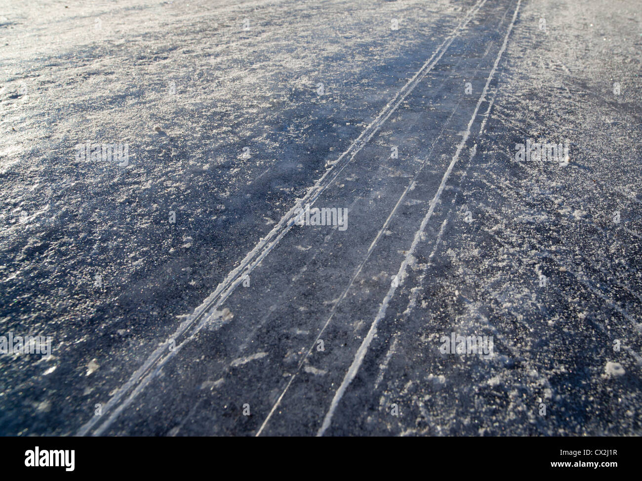 Winter tire skid marks on ice , Finland Stock Photo Alamy