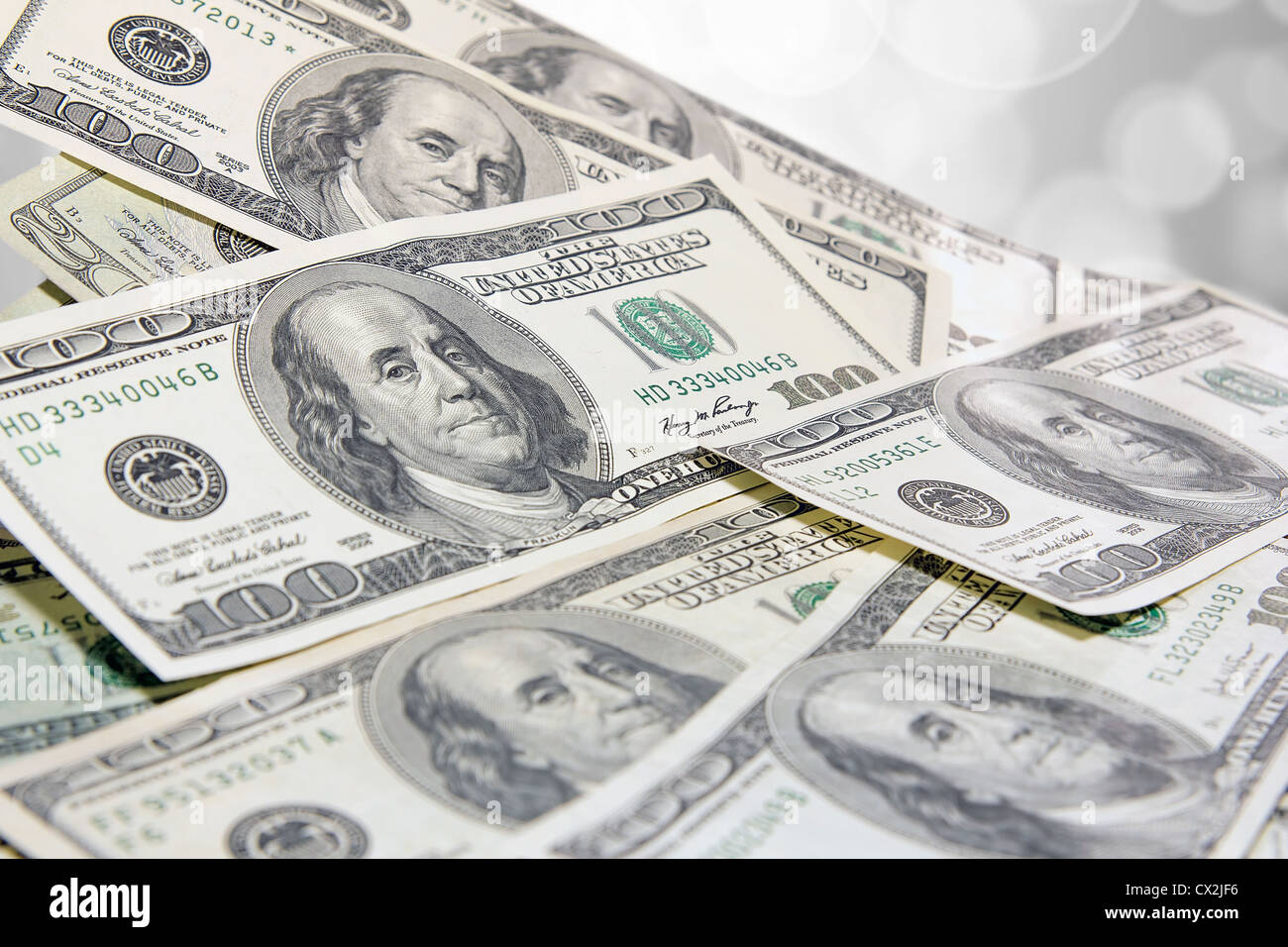Pile of United States of America One Hundred Dollar Bills Background Stock Photo