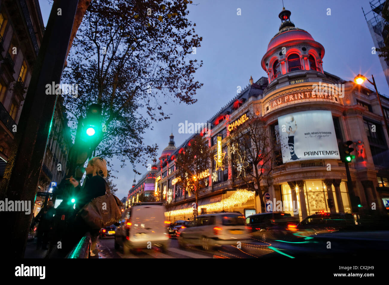 Au Printemps warehouse, christmas illumination , Paris , France Stock Photo