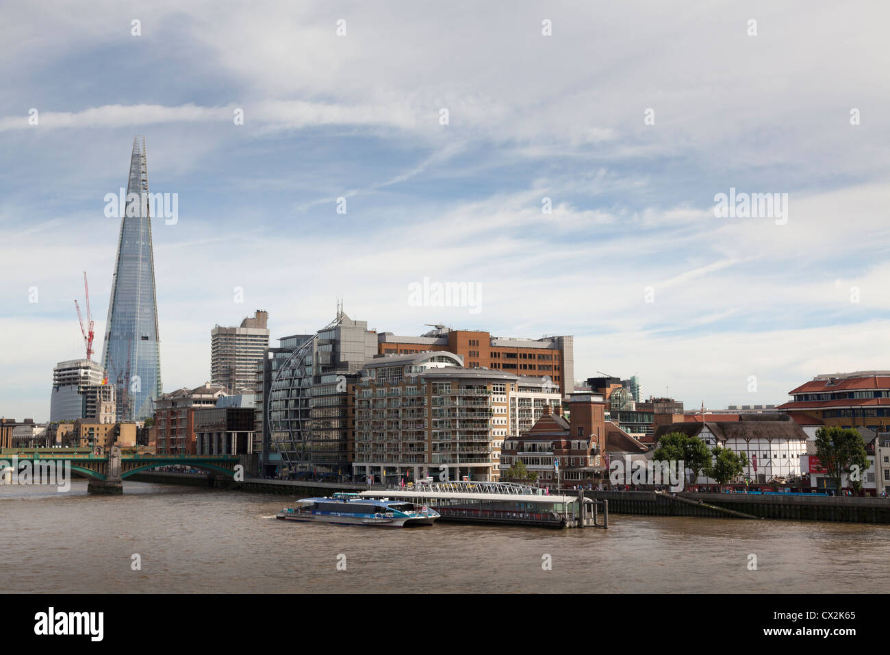 The Shard and the globe from the Millennium Bridge Stock Photo