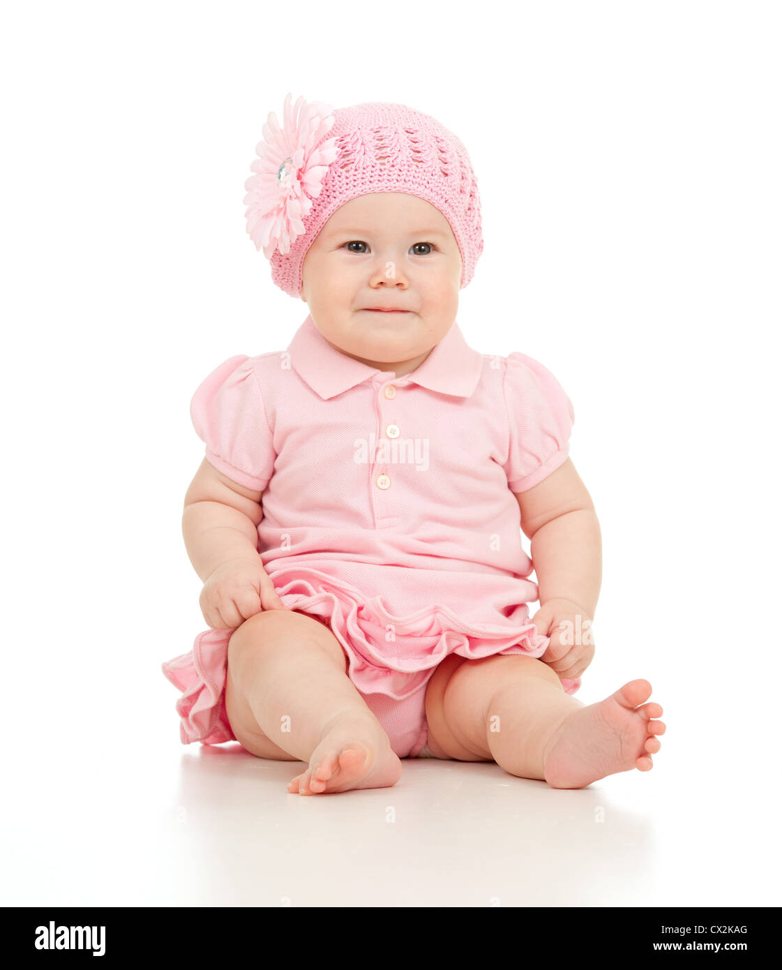 Little Cute Baby Girl In Pink Dress Isolated Stock Photo Alamy