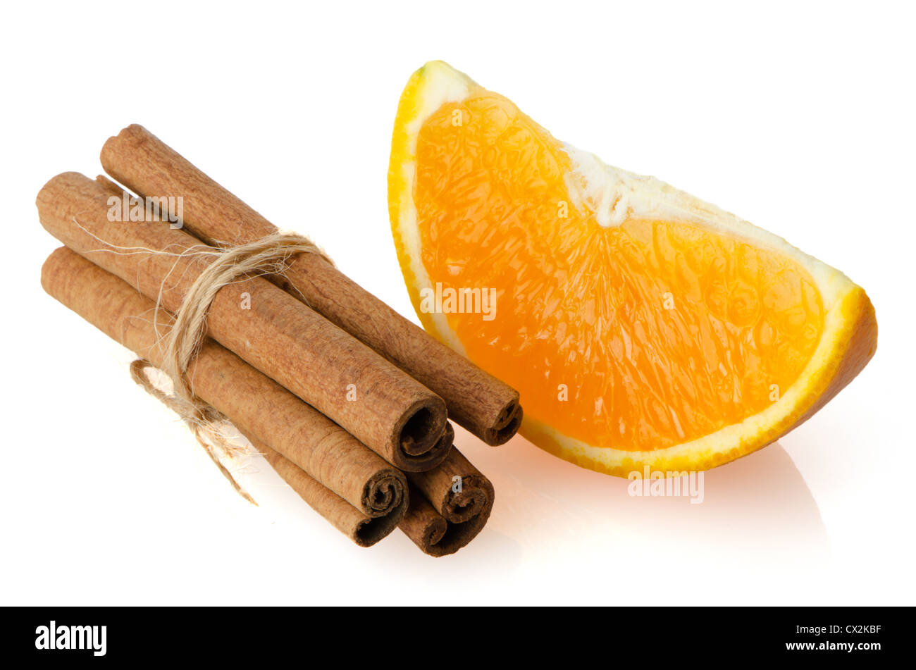 One orange fruit segment or cantle isolated on white background. Stock Photo