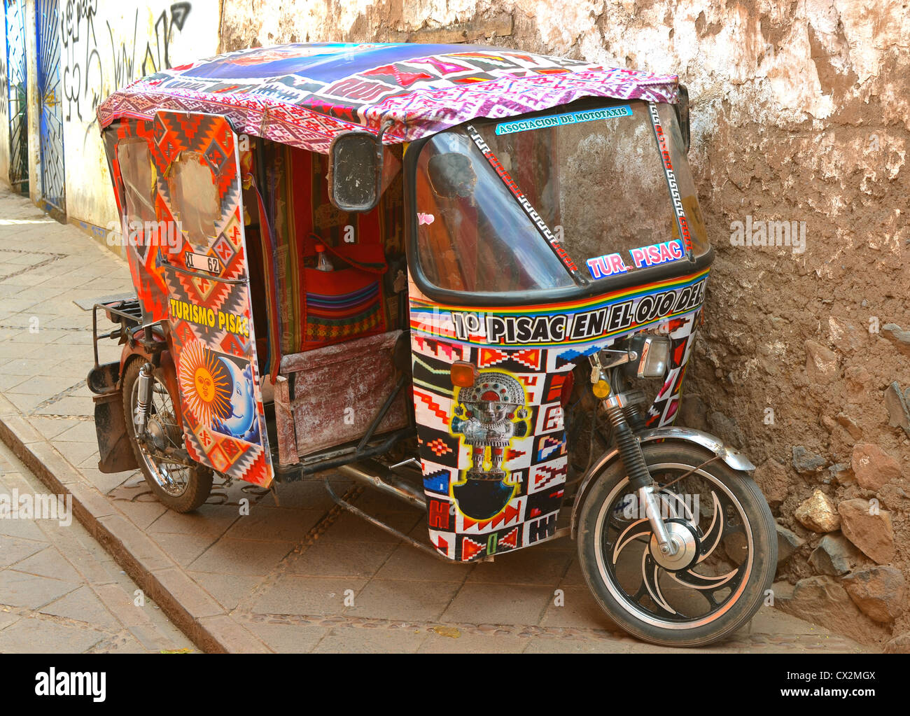 The mighty MotoTaxi - a popular means of public transport in Peru. Stock Photo