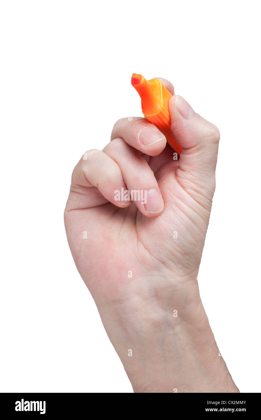 Man hand writing. Front view. Clipping path Stock Photo - Alamy