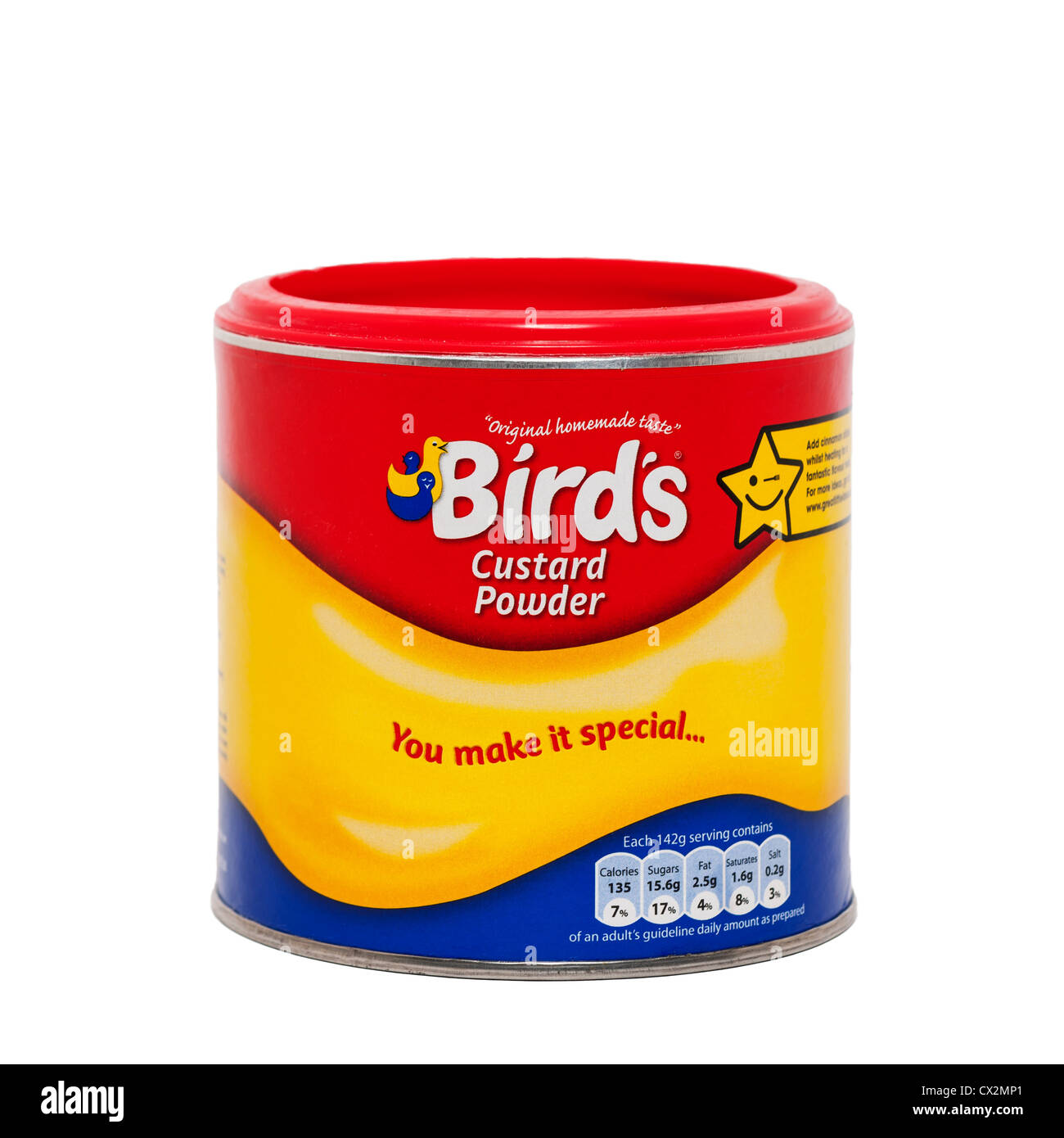A tub of Bird's custard powder on a white background Stock Photo