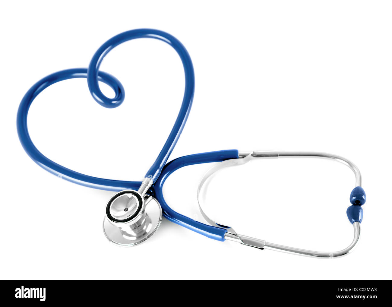 blue stethoscope in shape of heart, isolated on white Stock Photo