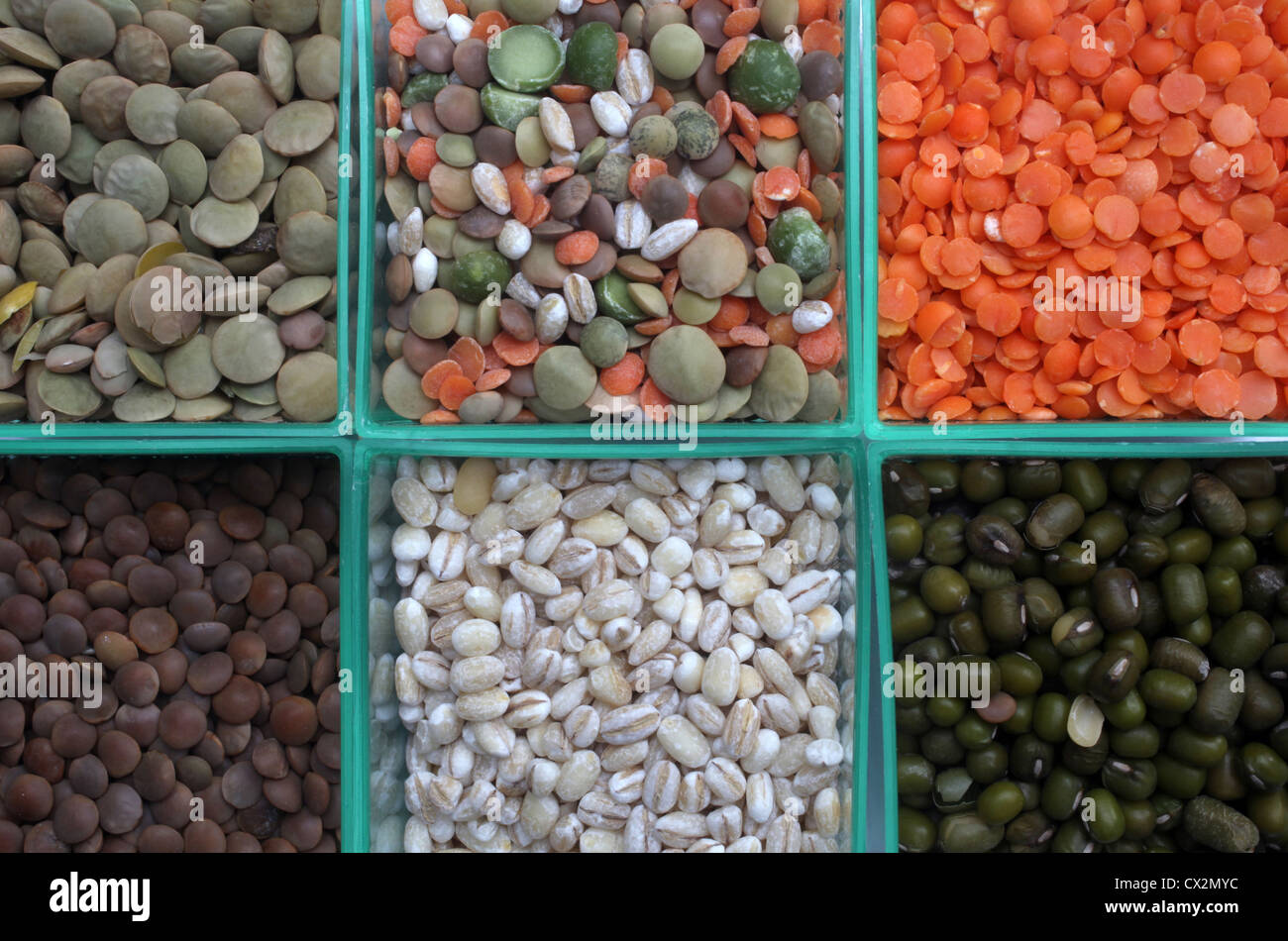 Various beans and grains close up Stock Photo Alamy