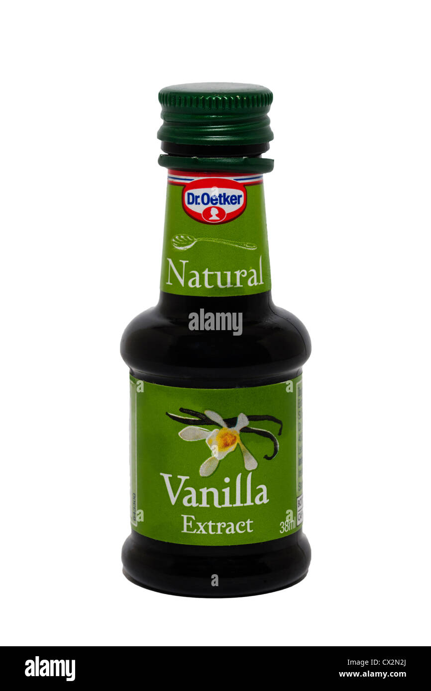 A bottle of Dr. Oetker vanilla extract on a white background Stock Photo