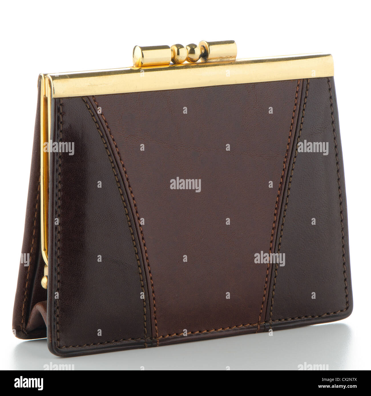 Brown leather purse isolated on white background Stock Photo - Alamy