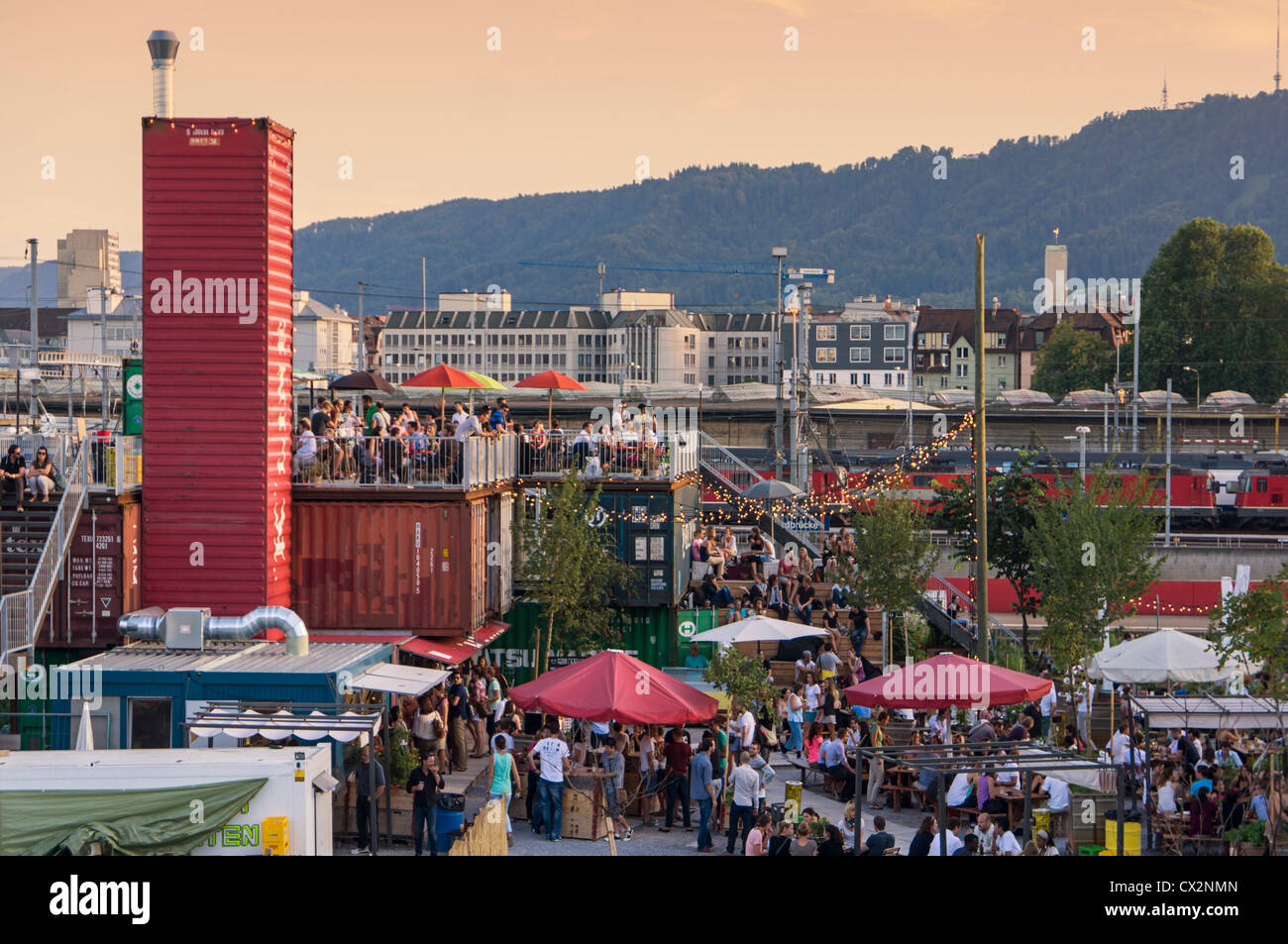 Open air Bar, Frau Gerolds Garten, Kreis 5, Zurich, Switzerland Stock Photo