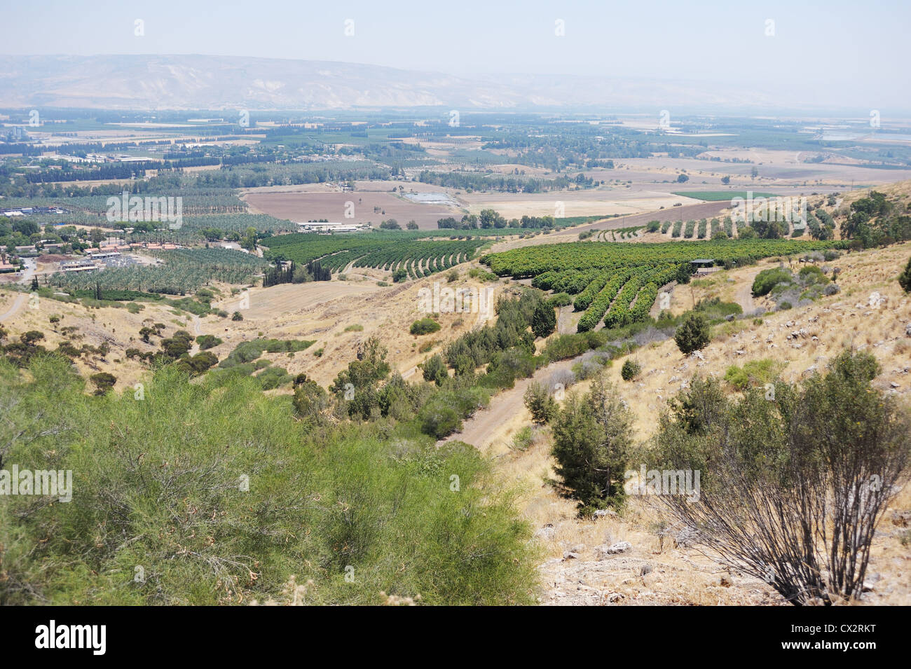 South shore of Lake Kinneret, the beginning of the Jordan River and the Jordan Valley. Stock Photo