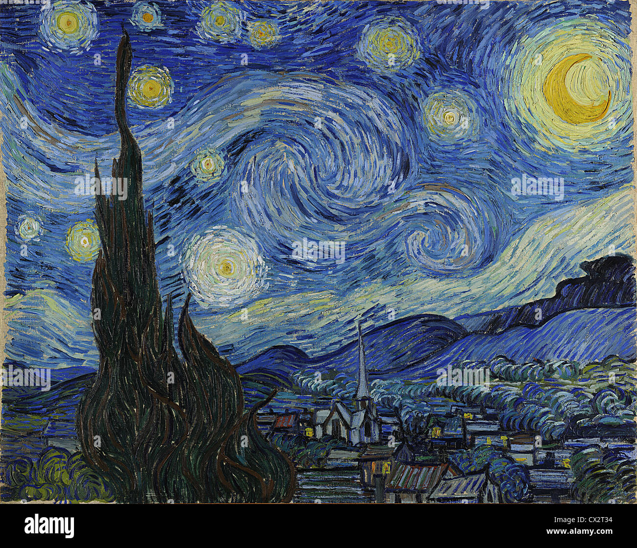 The Starry Night by Vincent van Gogh - Very high quality image of this masterpiece painting. Stock Photo