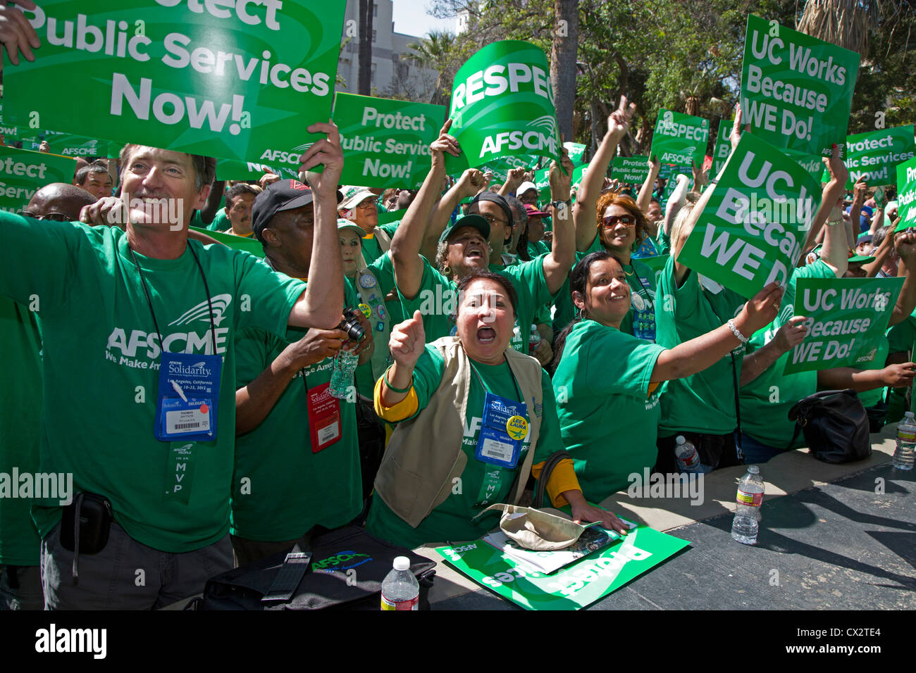 Members of the American Federation of State, County & Municipal Employees (AFSCME) rally to protect public services Stock Photo