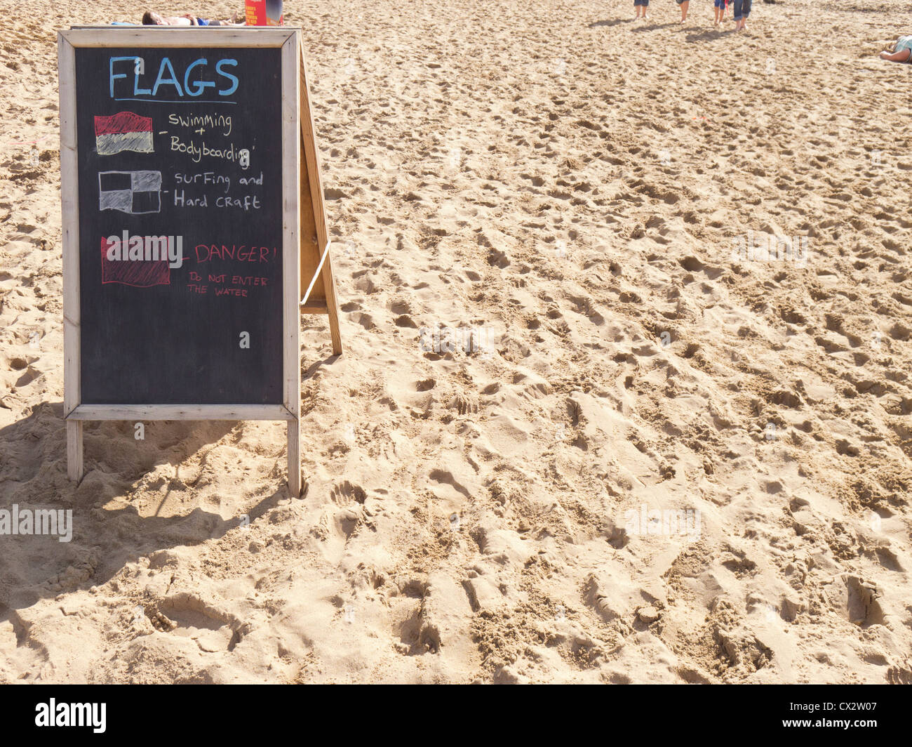 Lifeguards explanation of beach safety flag meanings Stock Photo Alamy