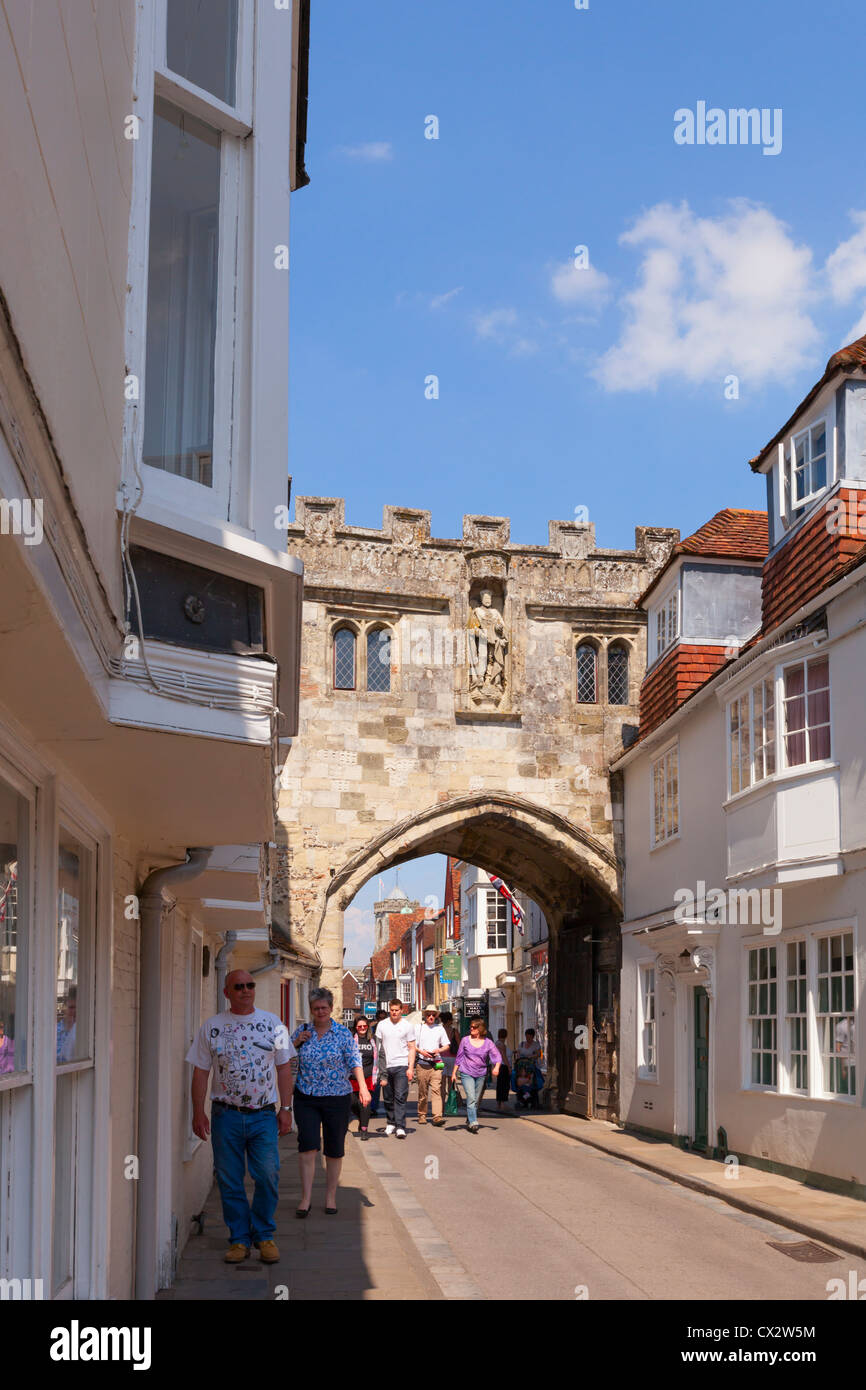 The North Gate to the Cathedral Close in Salisbury, Wiltshire, England, people walking through. Stock Photo