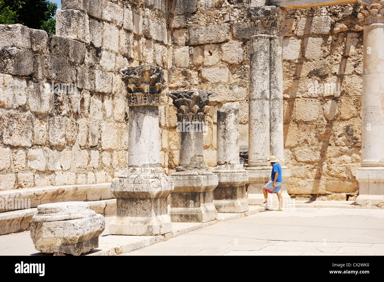 Ruins of ancient Roman temple in the town of Capernaum (Galilee, Israel) Stock Photo