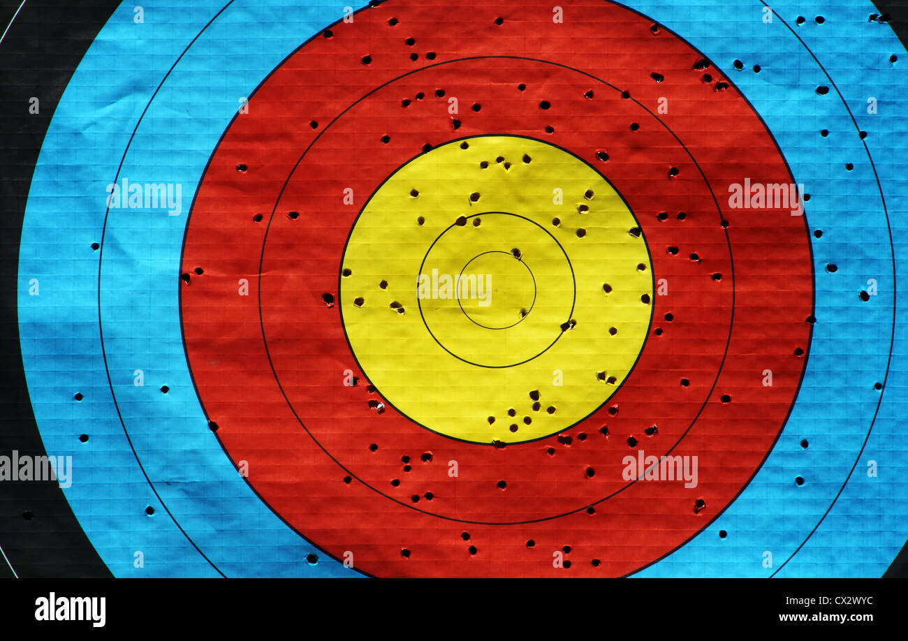 Used archery target on position on archery range Stock Photo Alamy