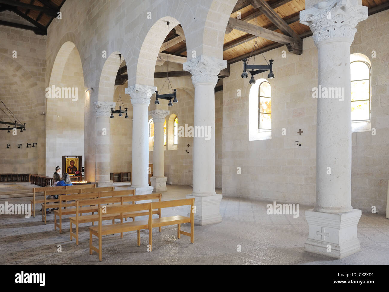 Interior of The Church of the First Feeding of the Multitude at Tabgha, near Capernaum Stock Photo