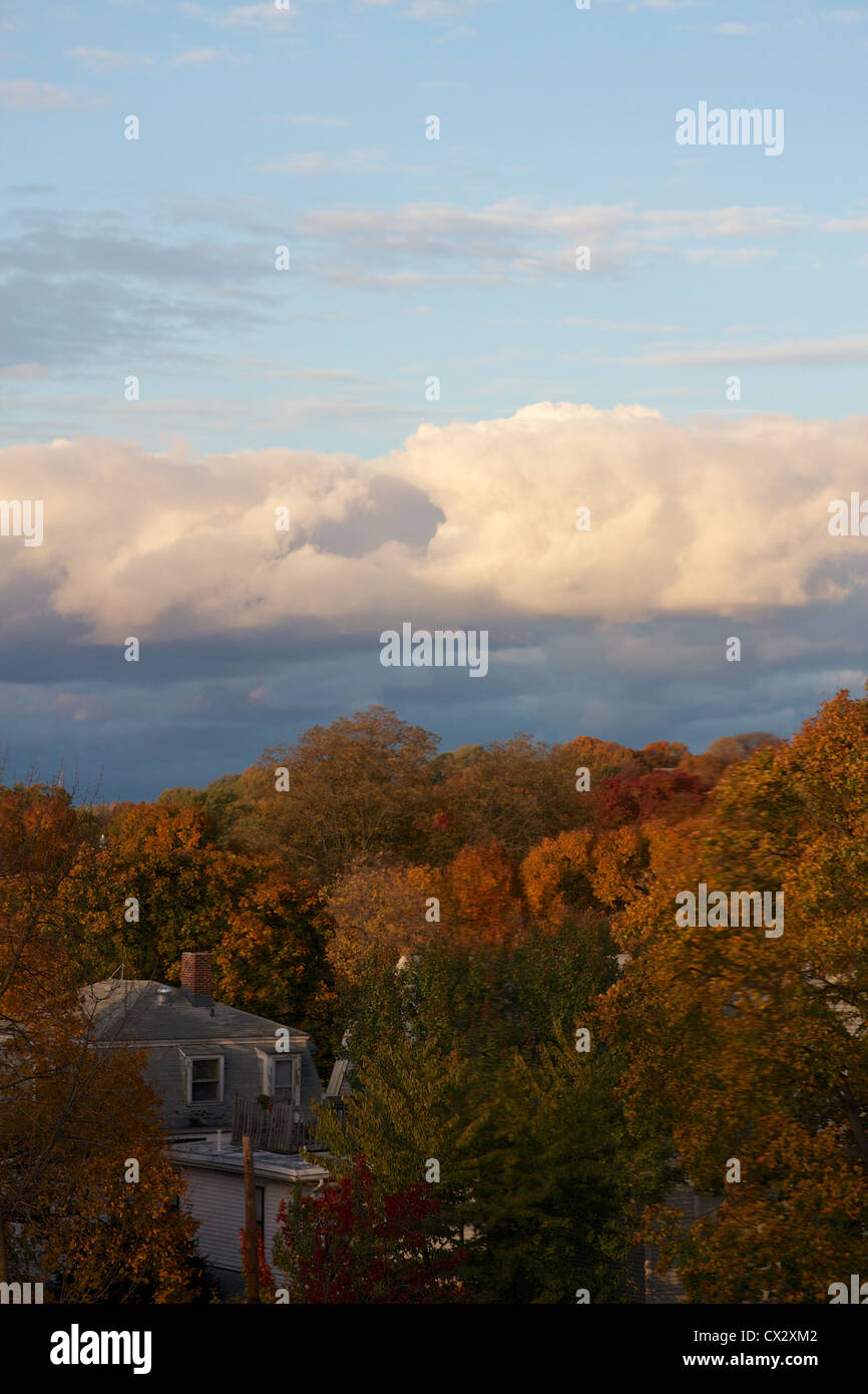 View of colorful Fall foliage in Cambridge, MA, USA. Stock Photo