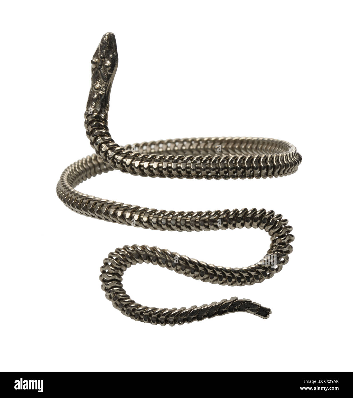 Braided metal bracelet in the form of snakes, isolated on a white