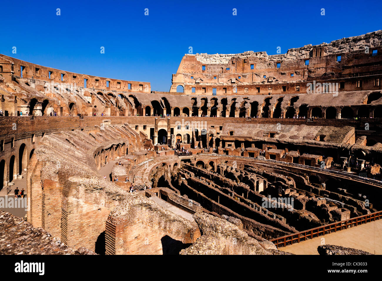 Looking down inside the Roman ruins of the Colosseum Amphitheatre