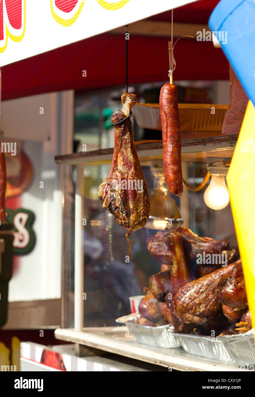 BBQ meats hanging at festival Stock Photo