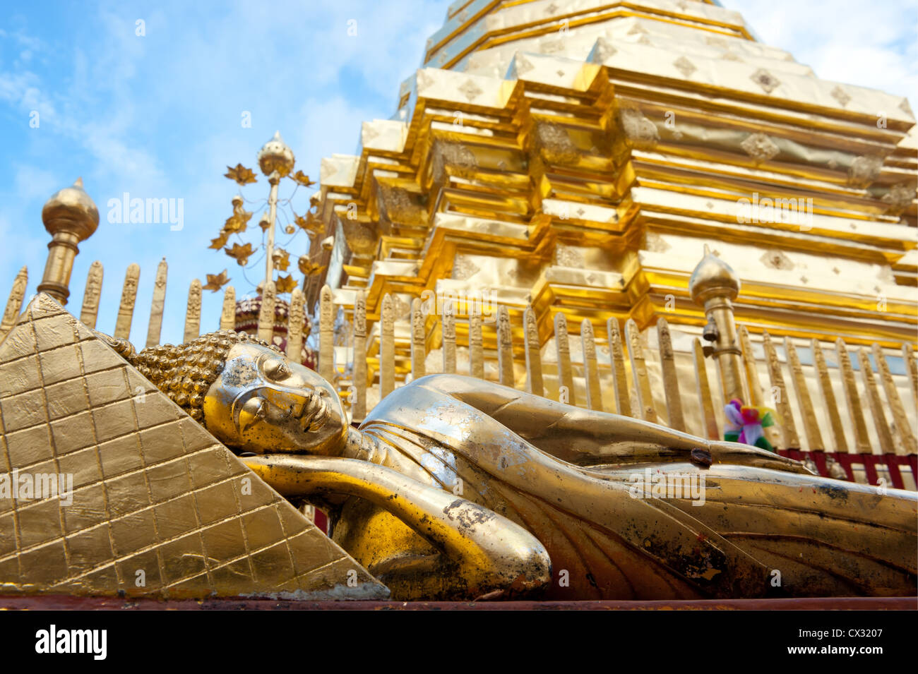Reclining Buddha, Chiang Mai, Wat Doi Suthep. Stock Photo