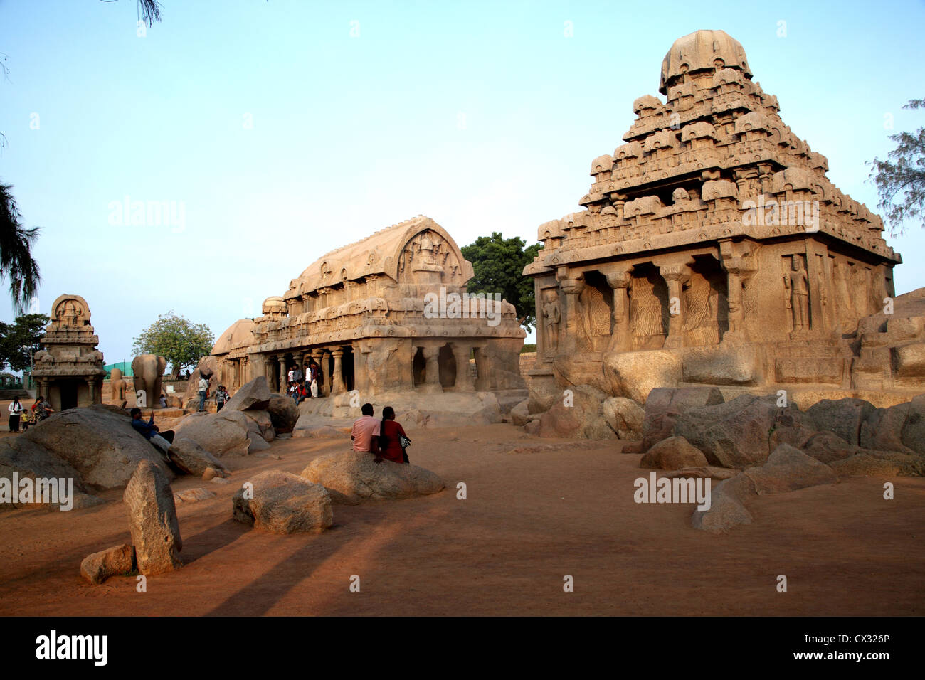 Pancha ratha temples in Mammallapuram, India Stock Photo