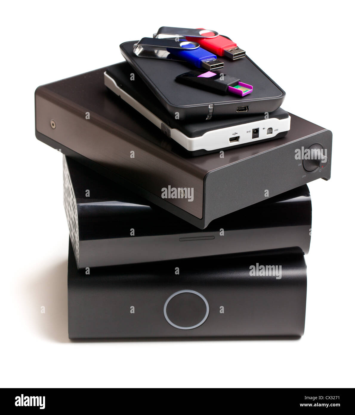 various external memory drive on white background Stock Photo Alamy