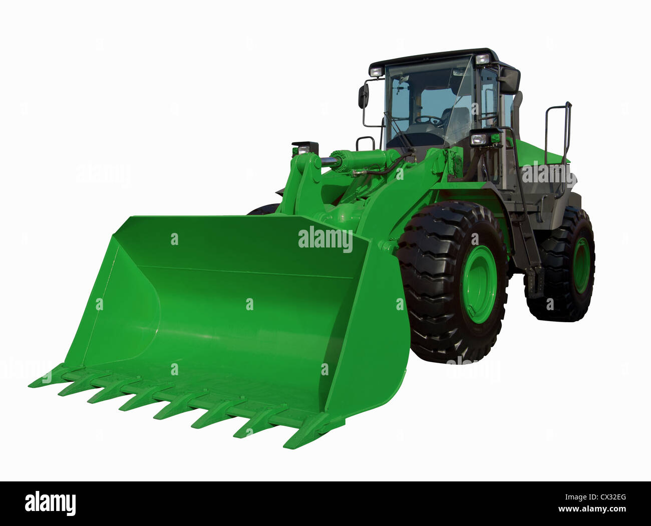 Green bulldozer isolated on white with clipping path Stock Photo