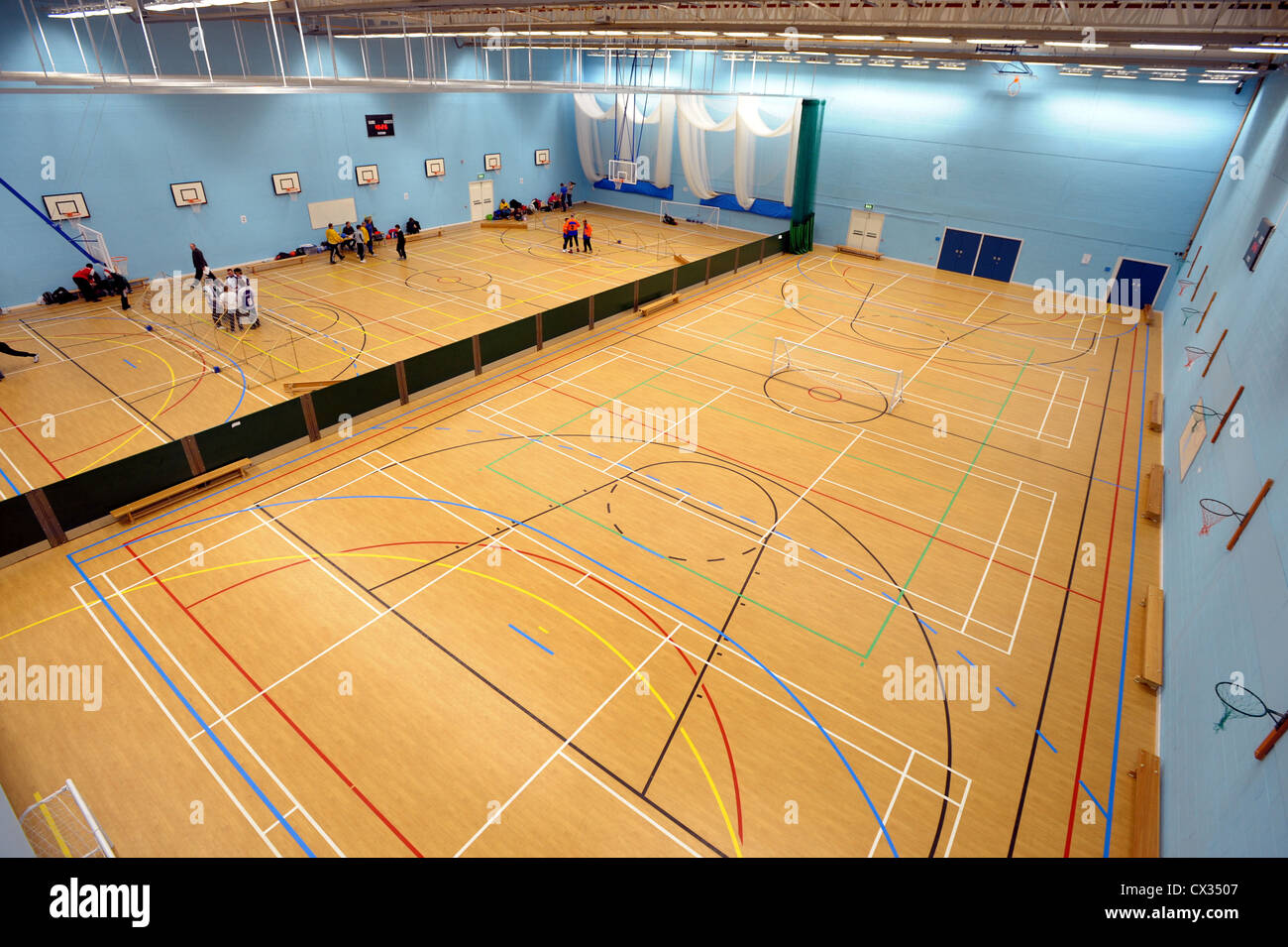 A view of an indoor sports facility showing the main sports hall Stock Photo