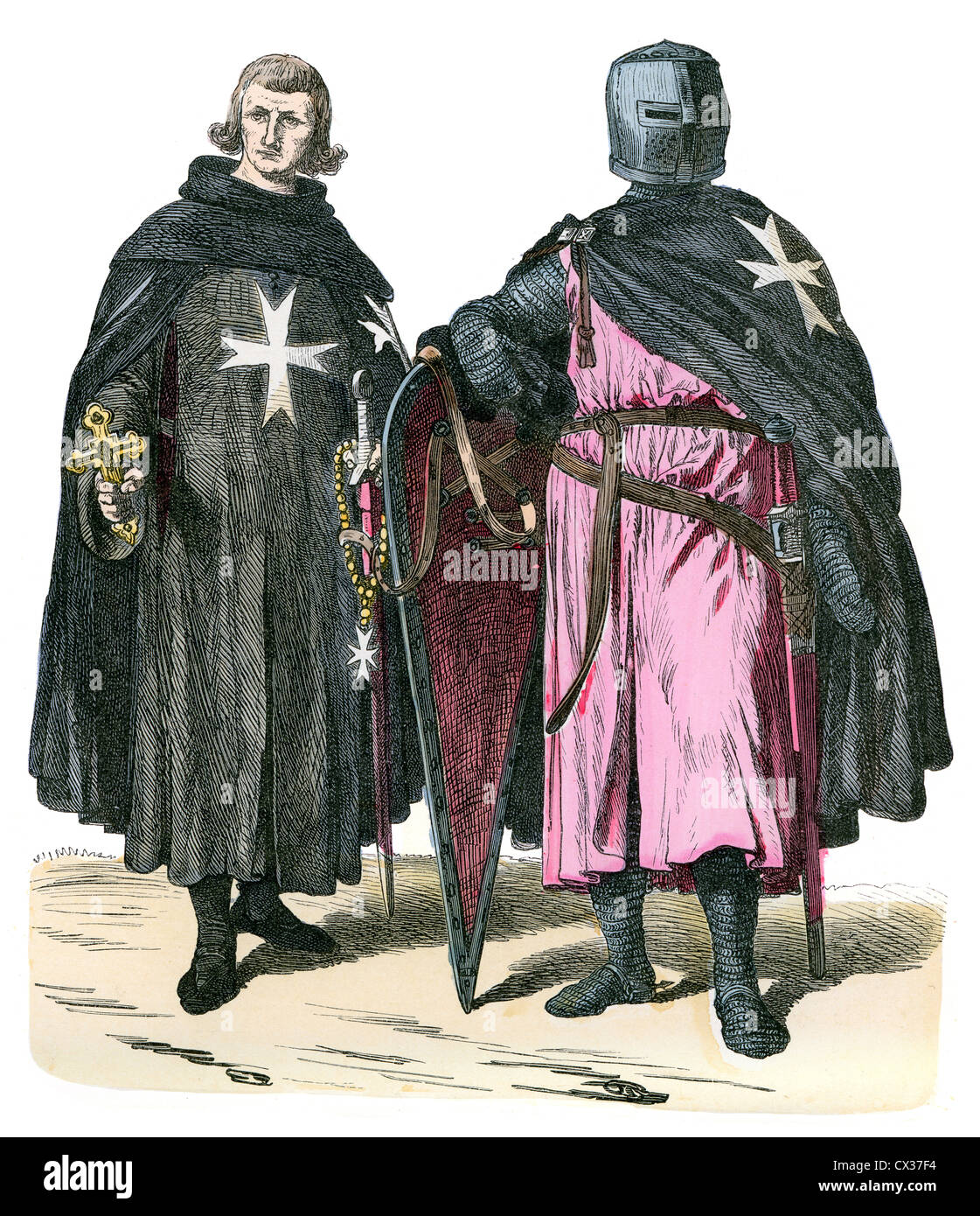 Knights from the Order of St John, 12th to 13th Century. Knights Hospitaller, also known as the Hospitallers Stock Photo