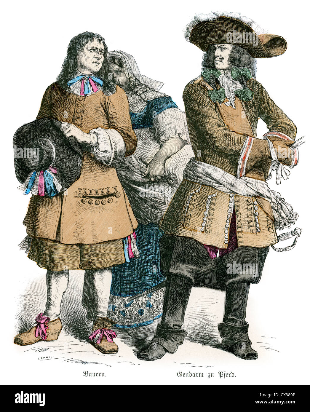 French Peasants and Chevalier from the late 17th Century Stock Photo