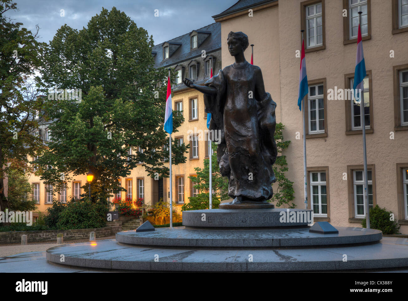 Luxembourg City. Bronze Statue of late Grand Duchess Charlotte on Place