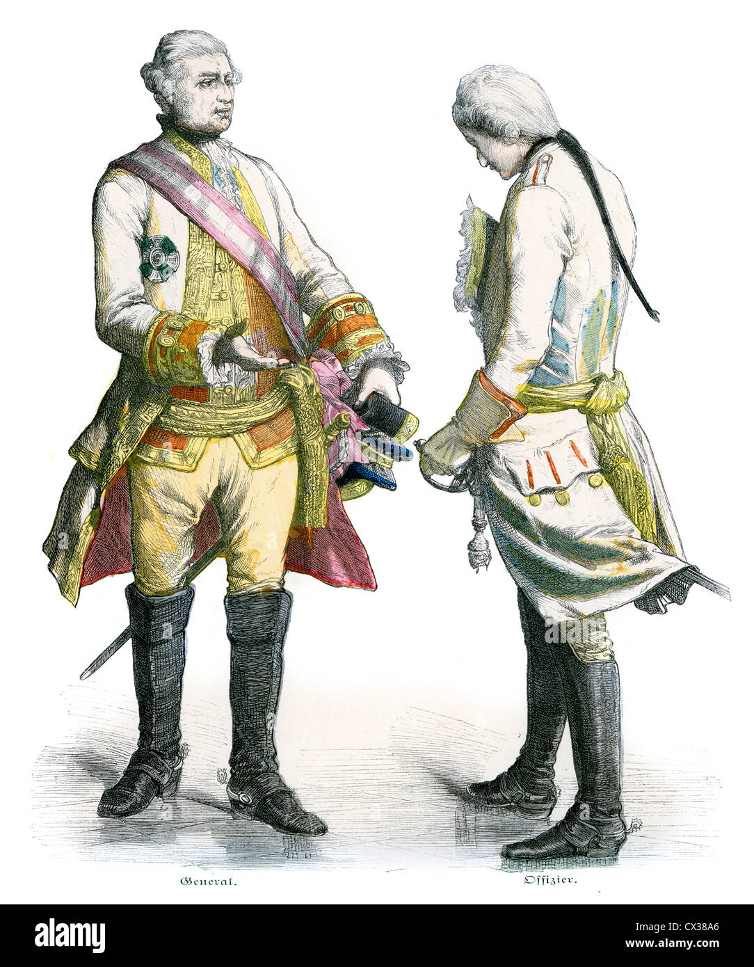 Prussian General and Officer from the 18th Century, circa 1760 Stock Photo
