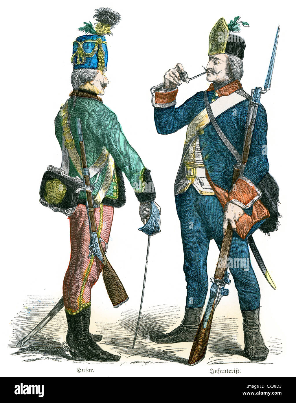 Prussian Hussar and Infantry Soldier from the 18th Century, circa 1760