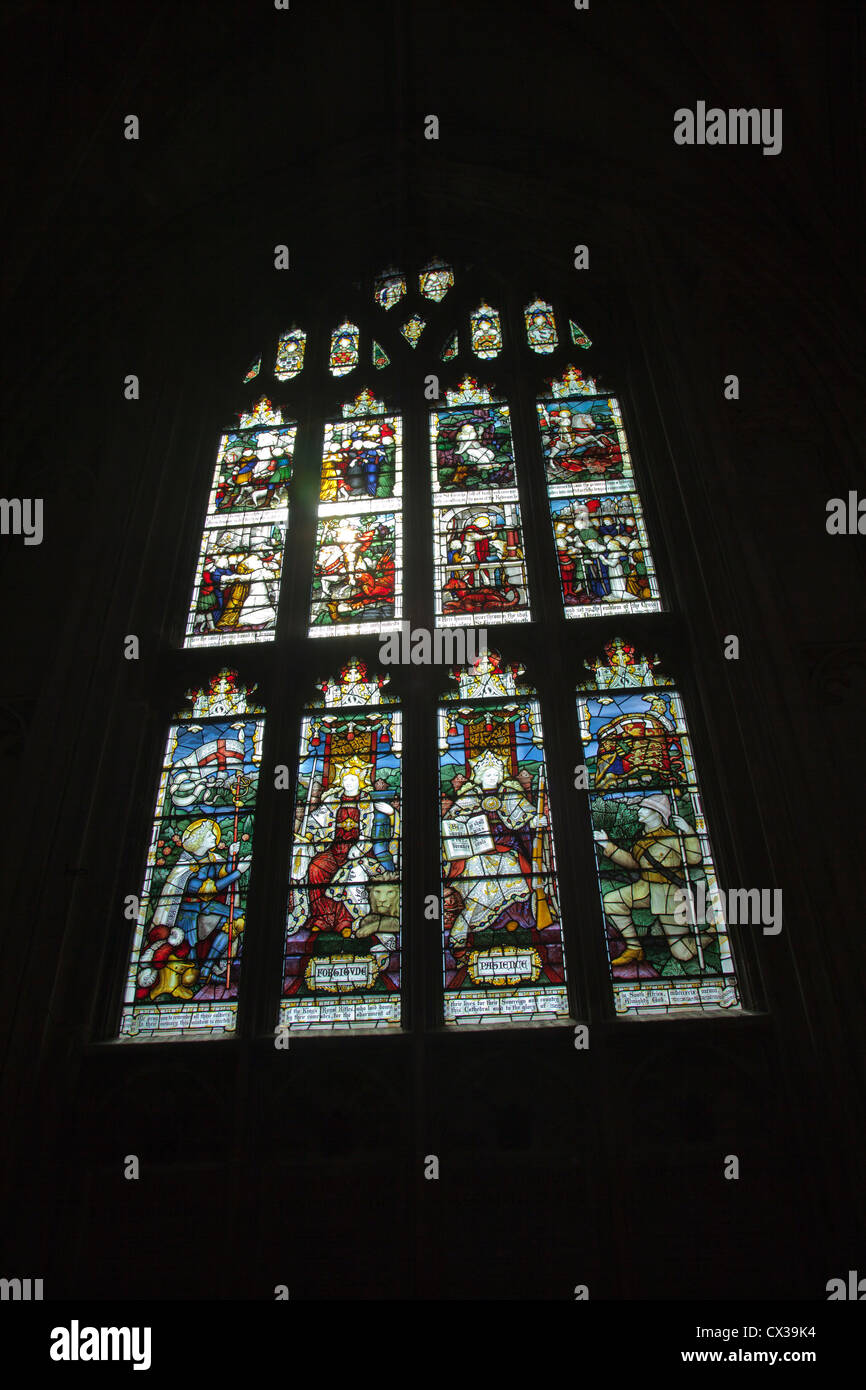 A Stained Glass Window in Winchester Cathedral - Hampshire UK Stock ...