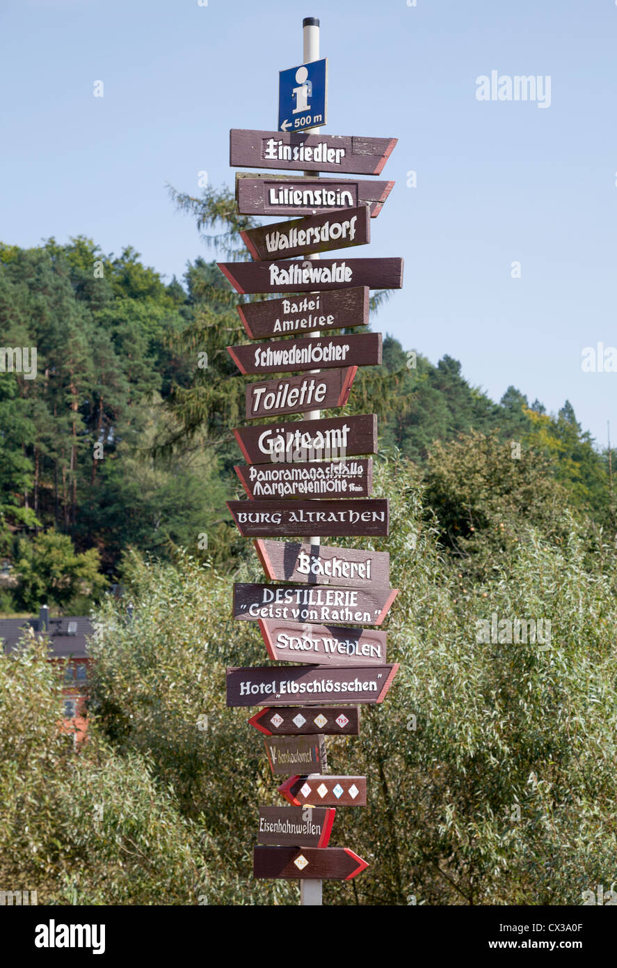 direction signpost at Kurort Rathen, Saxony, Germany Stock Photo