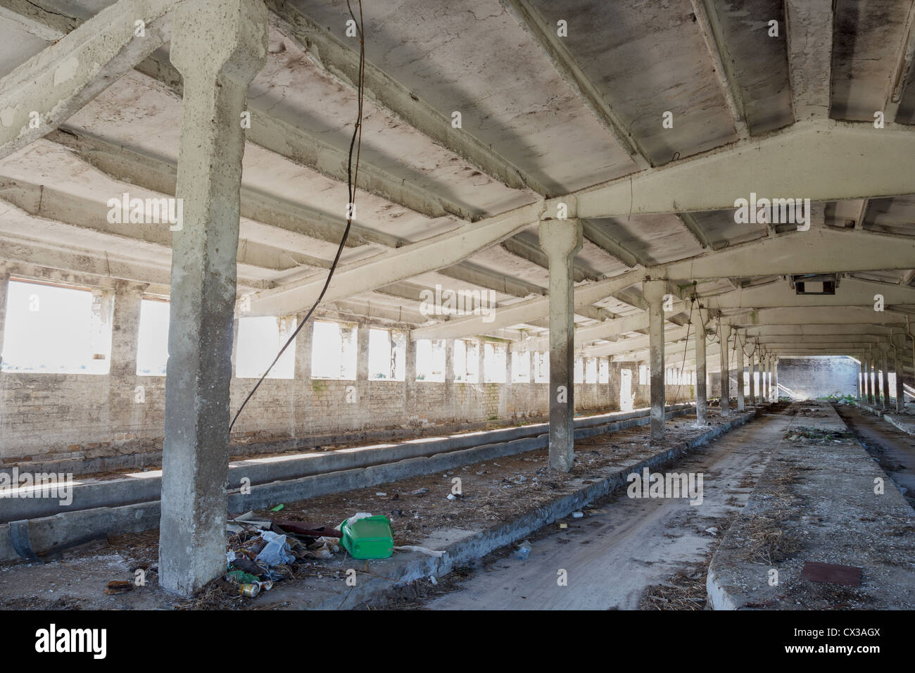 empty abandoned industrial building interior Stock Photo