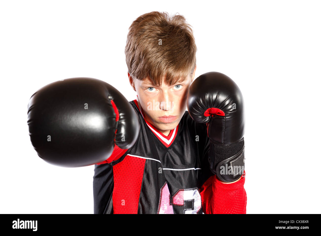 young kickboxer on white background, focus on the face Stock Photo Alamy