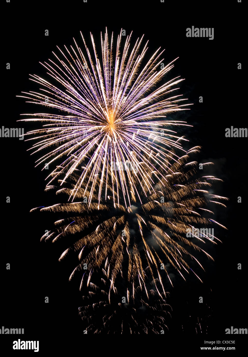 High quality firework over night city made with long exposure time Stock Photo