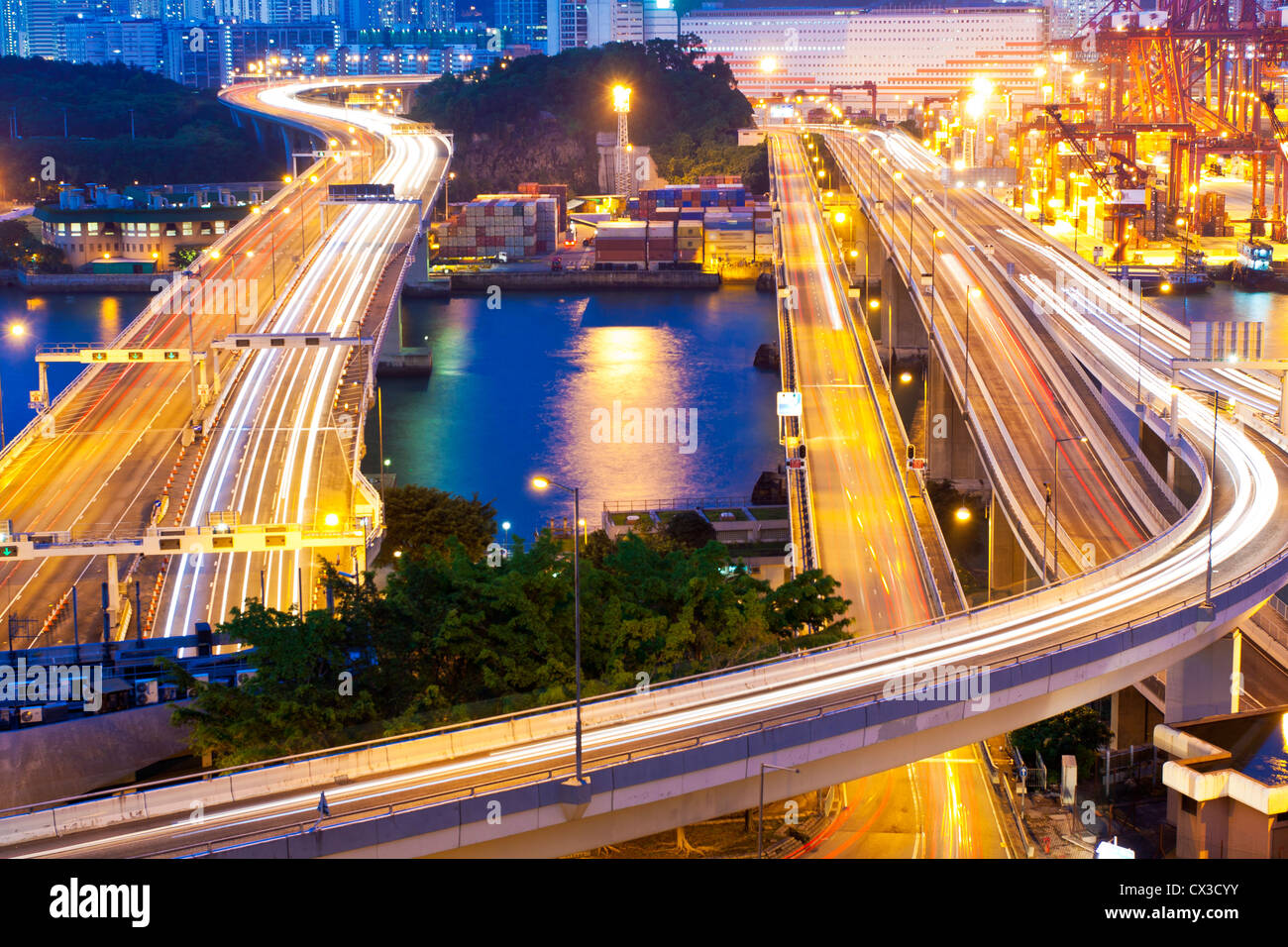 Traffic in city at night Stock Photo