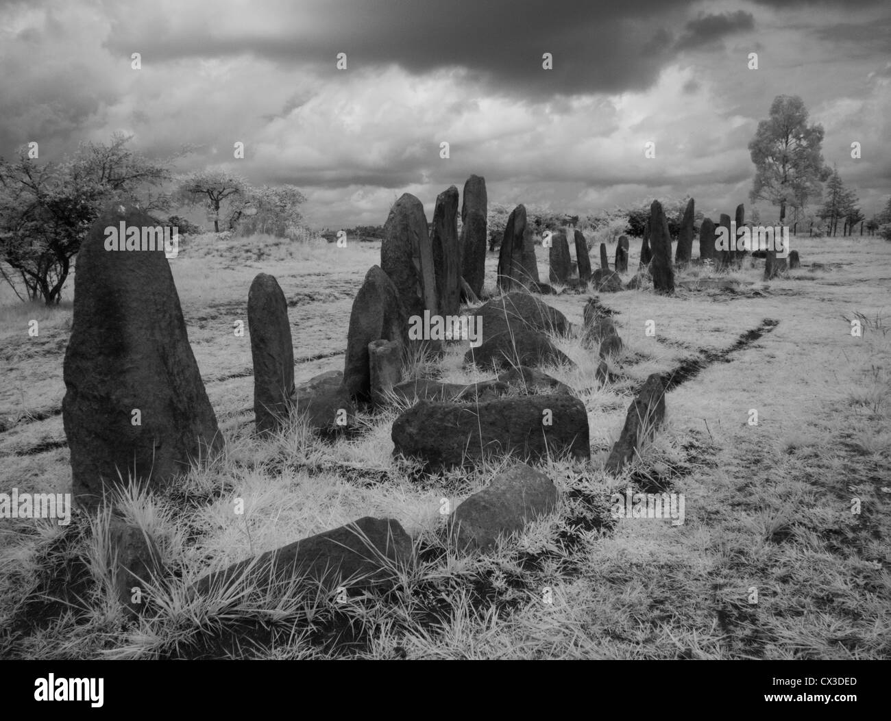 Tiya World Heritage Site Africa Infrared B&W ancient burial place in 12th and 14th centuries graves Stock Photo