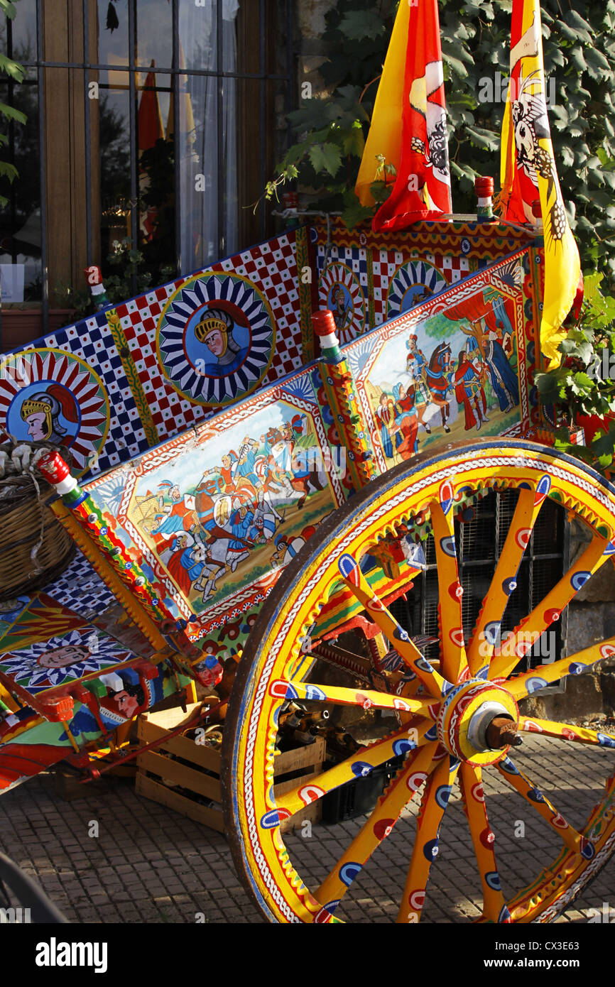 In Acireale, Sicily, a typical paint wheel of a traditional cart named carretto  siciliano Stock Photo - Alamy