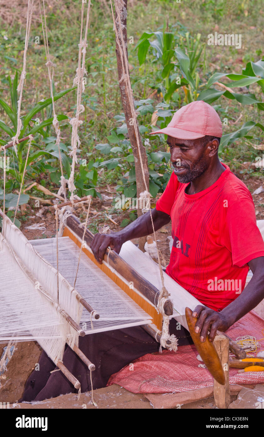 Gamo Gofa Ethiopia Africa man weaving in Gamo Tribe traditional methods