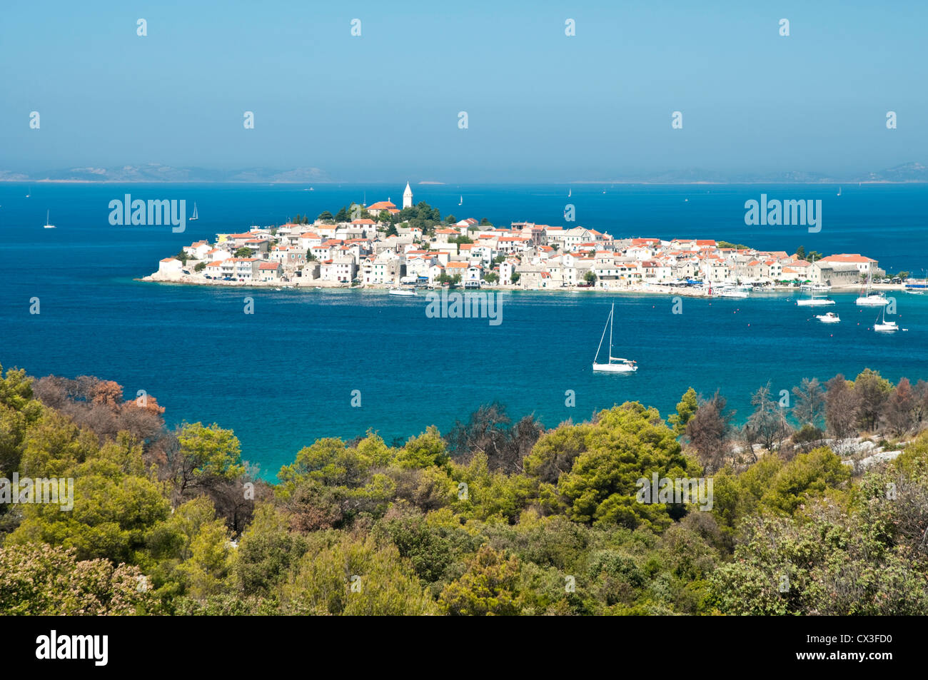 Croatia. Distant view on Primosten peninsula Stock Photo