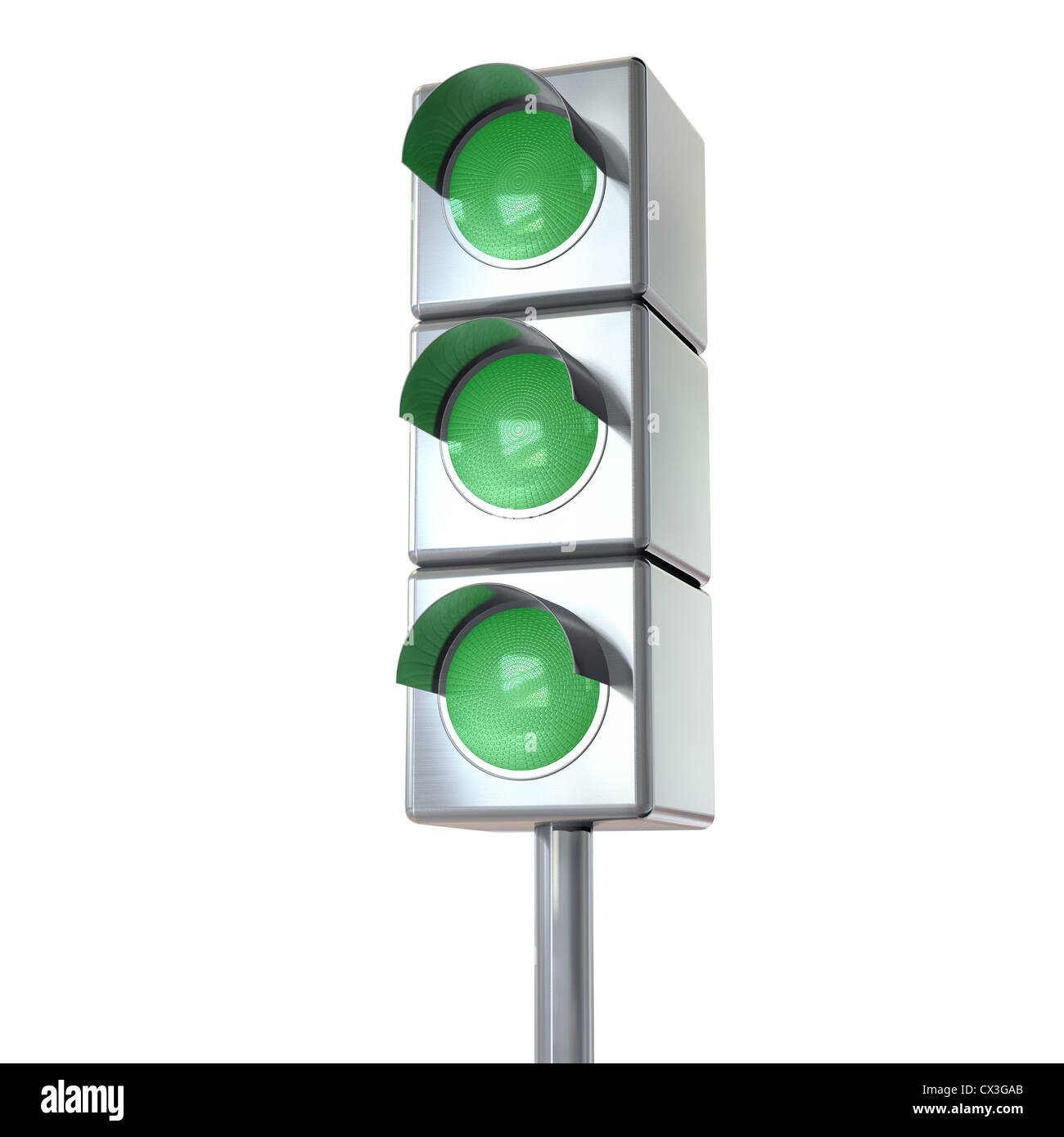 Ampel mit 3 grünen Lichtern auf weiß - Green Lights on White Background Stock Photo