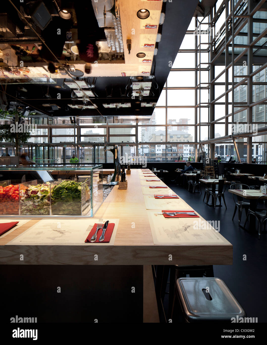 Obika Canary Wharf, London, United Kingdom. Architect: Labics, 2012. Bar area. Stock Photo