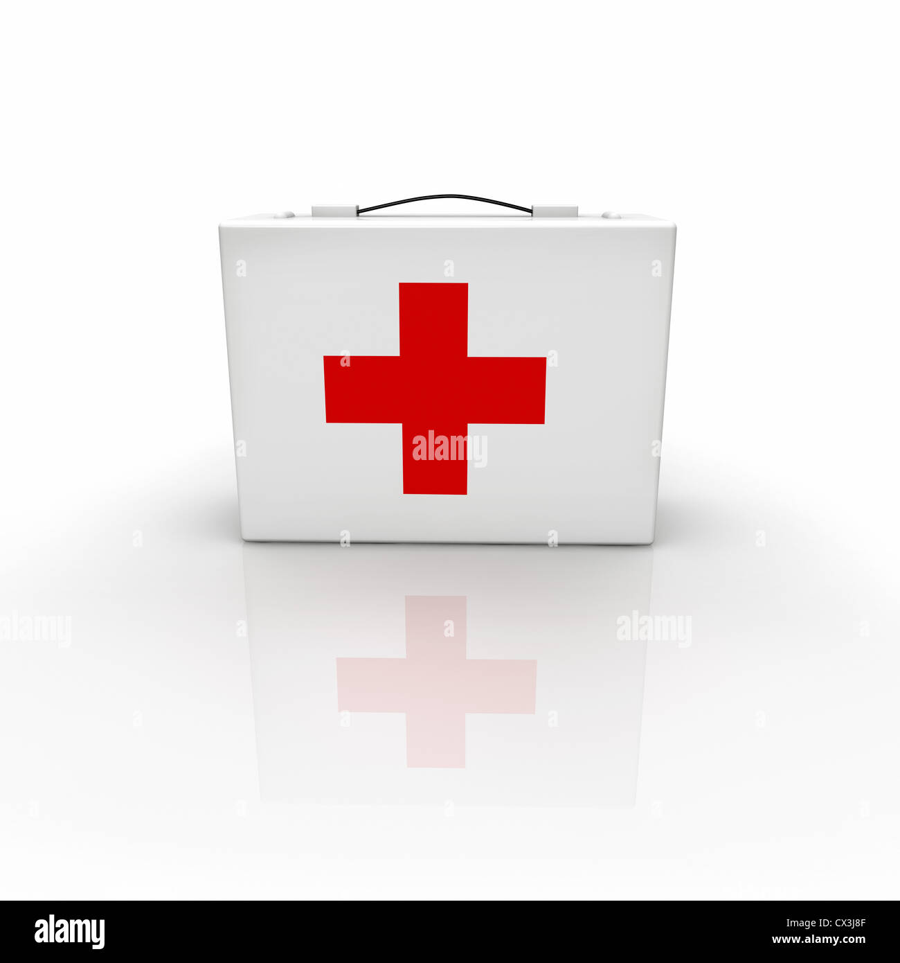 Notfallkoffer mit rotem Kreuz auf weissem Hintergrund - first aid pack on white background Stock Photo